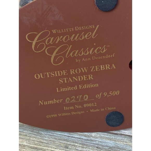 Willitts Designs Carousel Classics Outside Row Zebra Stander Ann Zender Ltd Ed - Picture 12 of 13